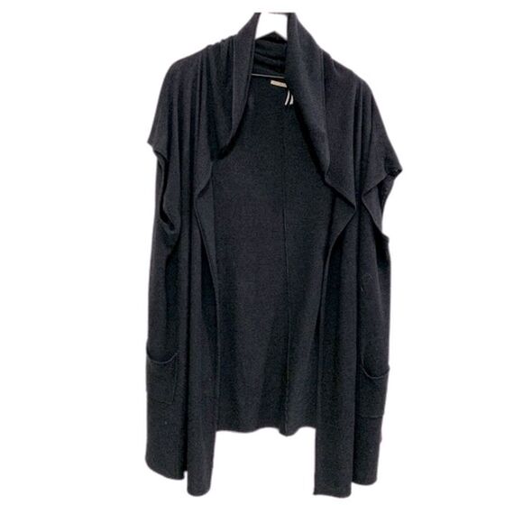 MAX STUDIO SILK BLEND HOODED CAPE WOMENS OS BLACK OPEN KNIT OPEN FRONT. - Picture 1 of 13
